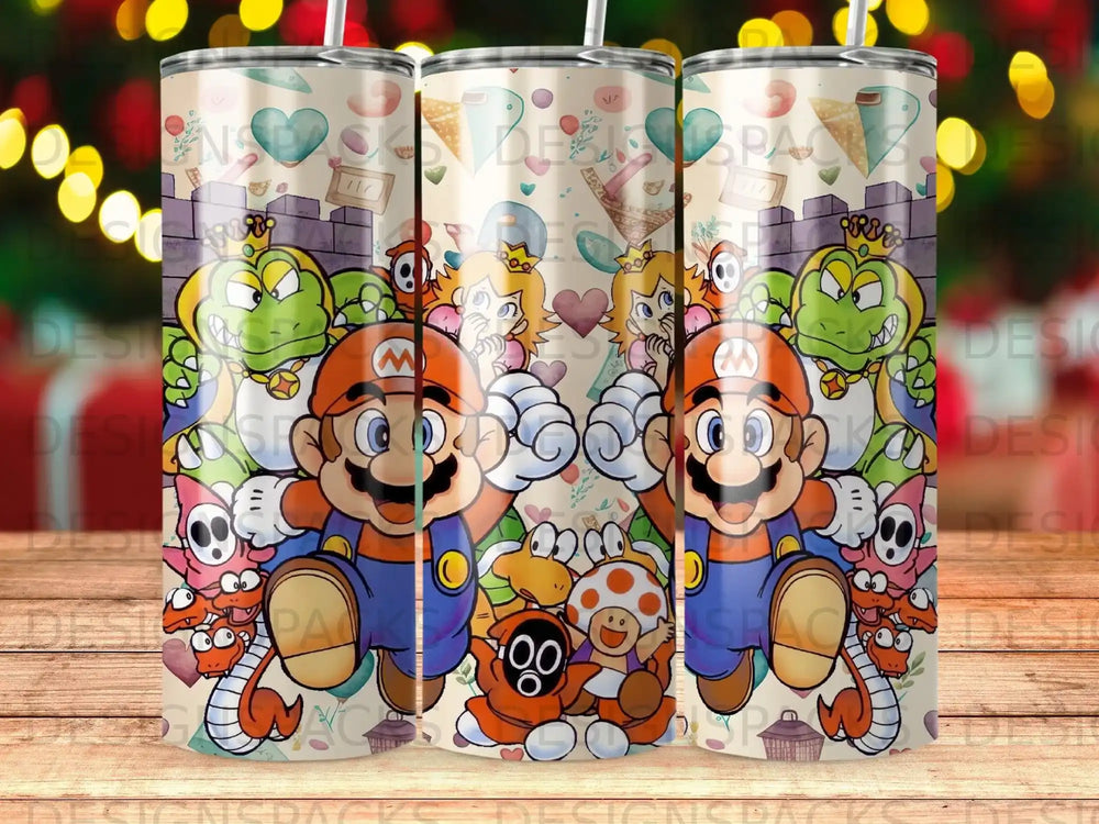 Mario and Luigi in a castle with Bowser, Yoshi, and other characters.