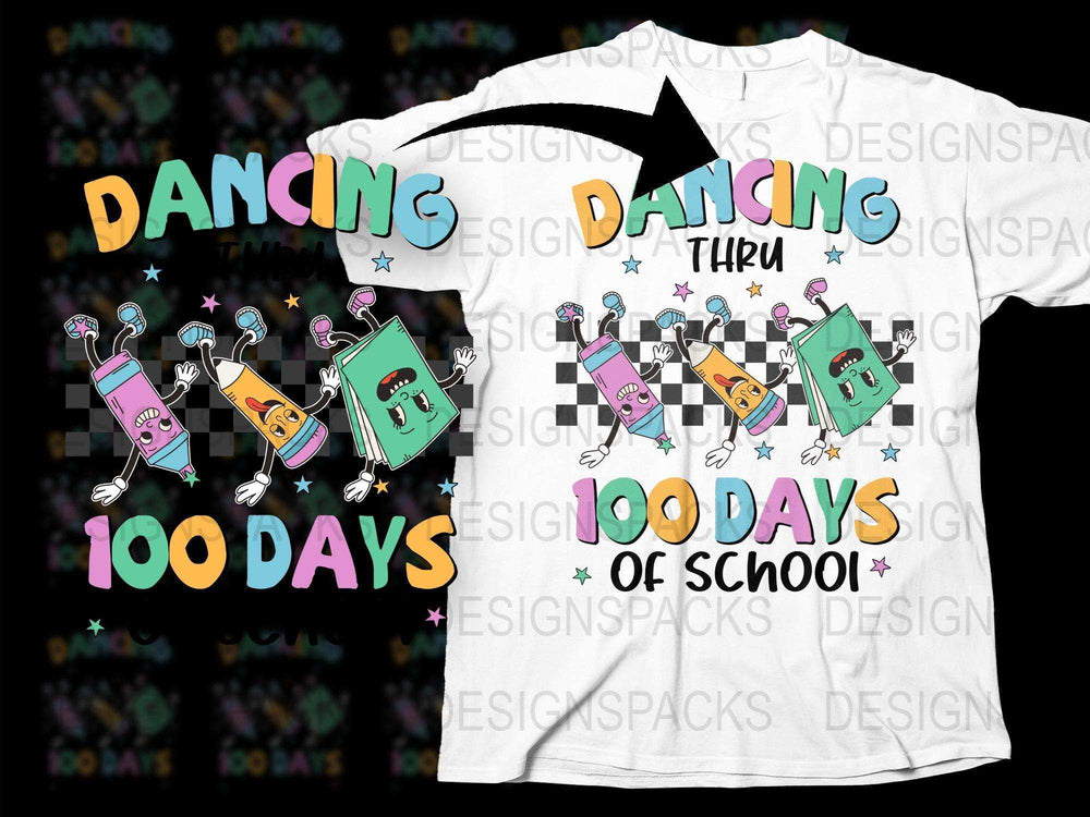 Dancing 100 Days of School T-Shirt, Colorful Kids Celebration Tee, Fun School Event Shirt, Teacher Student Gift Idea