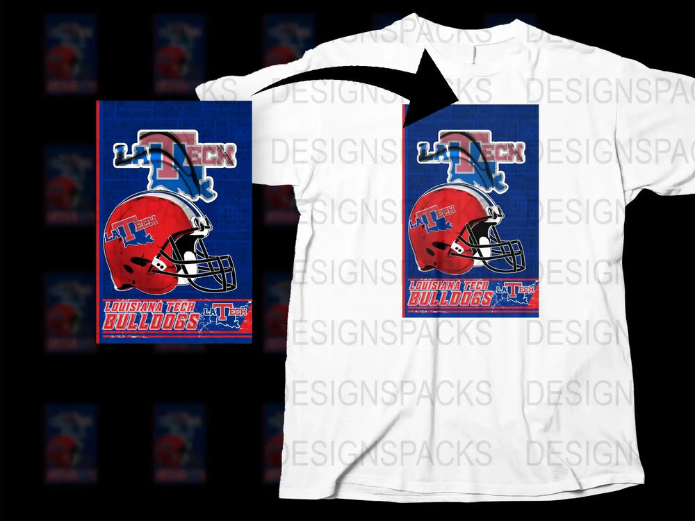 Louisiana Tech Bulldogs Football Helmet Graphic T-Shirt, College Sports Fan Apparel, Red and Blue Tee