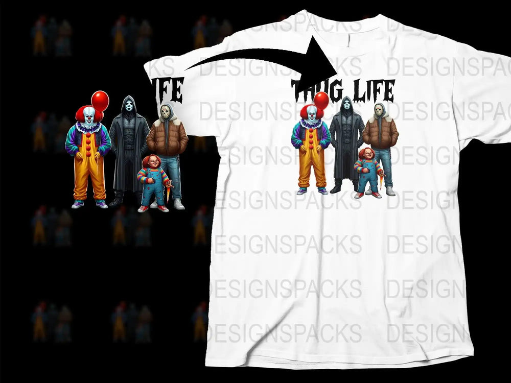 Horror Movie Characters T-Shirt, Scary Clown, Ghostly Figures, Unique Halloween Costume Idea, Adult and Kids Sizes