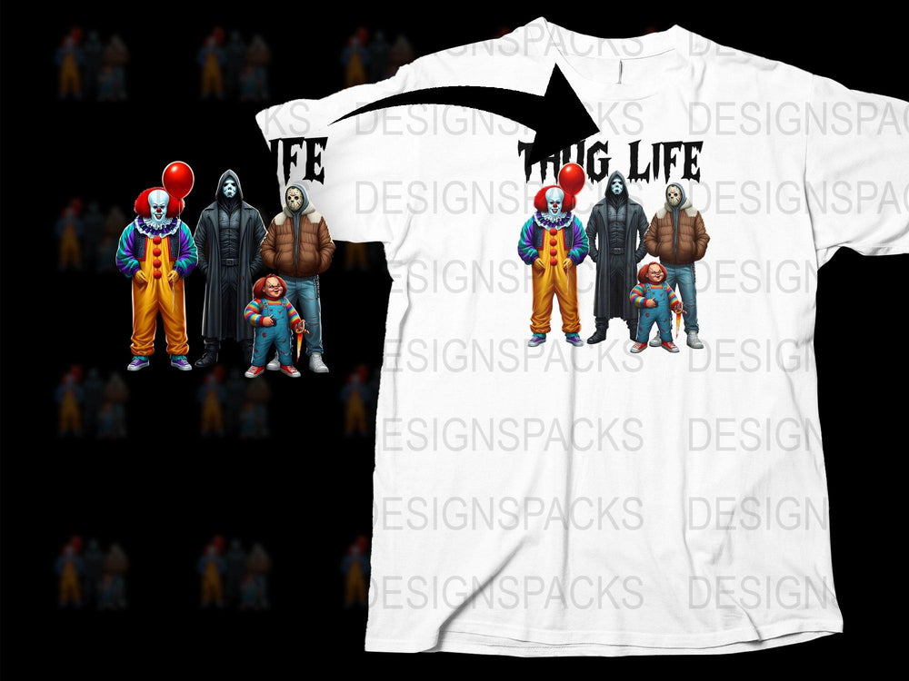 Horror Movie Characters T-Shirt, Scary Clown, Ghostly Figures, Unique Halloween Costume Idea, Adult and Kids Sizes