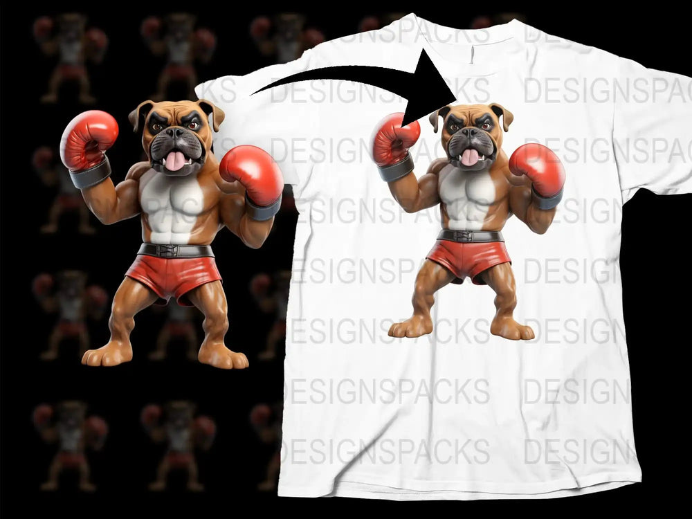 Bulldog Boxer Cartoon Graphic T-Shirt, Cute Fighting Dog Print, Casual Sports Tee for All Ages