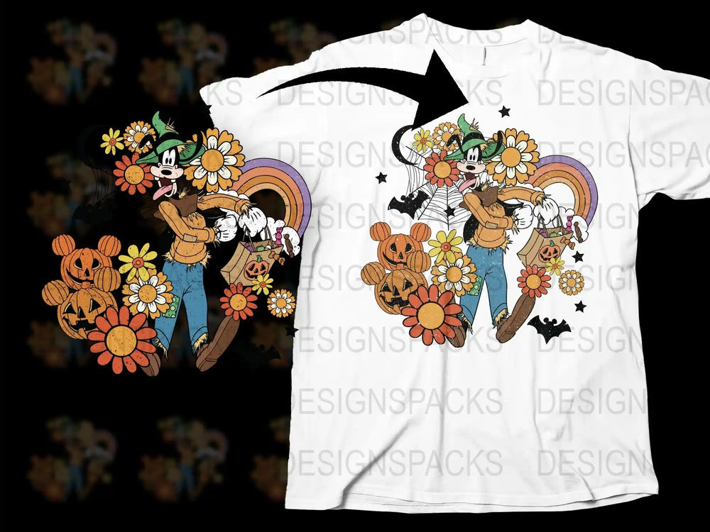Vintage Halloween Cat T-Shirt, Spooky Floral Autumn Design, Pumpkin and Ghost Graphic Tee