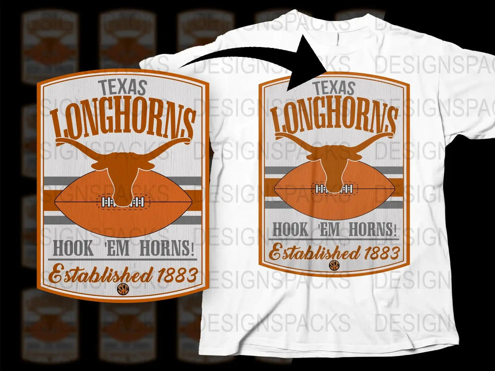 Texas Longhorns T-Shirt, Hook 'Em Horns, Football Fan Shirt, College Sports Apparel, Established 1883 Graphic Tee
