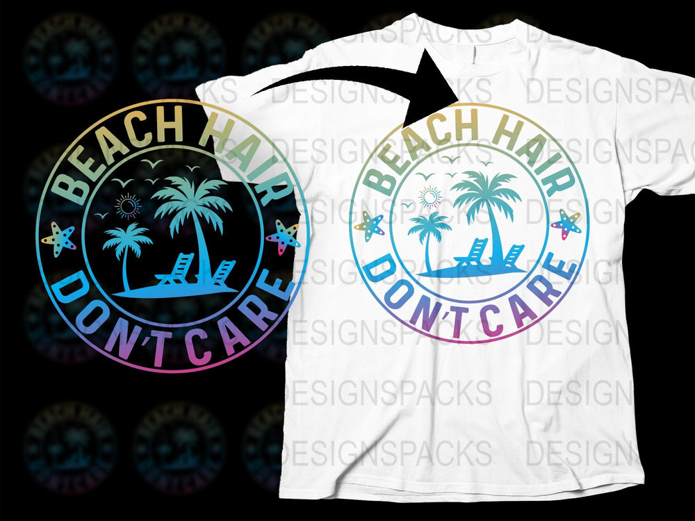 Beach Hair Don't Care T-Shirt, Tropical Palm Trees, Summer Vacation Tee, Colorful Casual Top