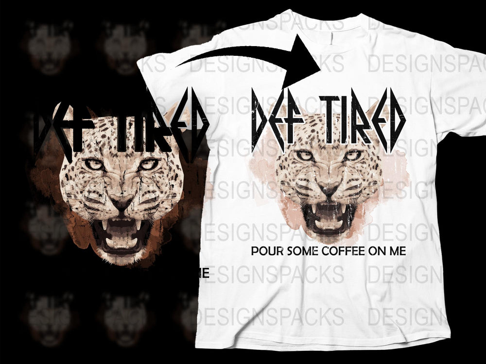 Leopard Face Graphic T-Shirt, Pour Some Coffee on Me Quote, Animal Print Top