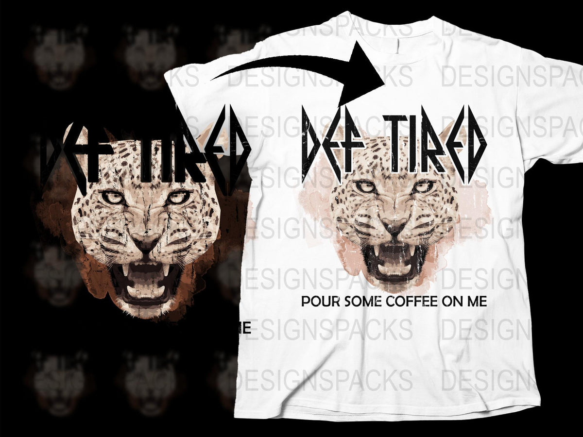 Leopard Face Graphic T-Shirt, Pour Some Coffee on Me Quote, Animal Print Top