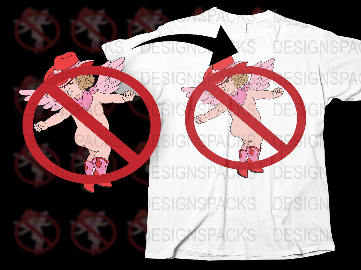 Anti-Valentine's Day T-Shirt, No Cupid Graphic Tee, Black and White, Casual Streetwear, Unisex Adult Clothing