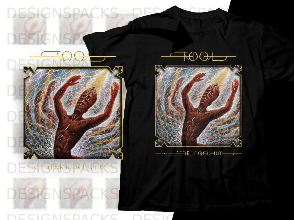 Black t-shirt with Fear Inoculum album art, featuring a skeletal figure.