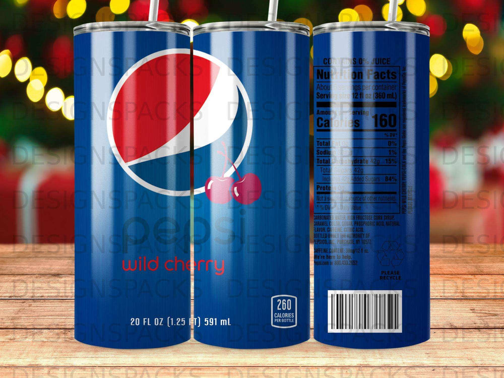 Pepsi Wild Cherry can with nutritional information and 20 fl oz label.