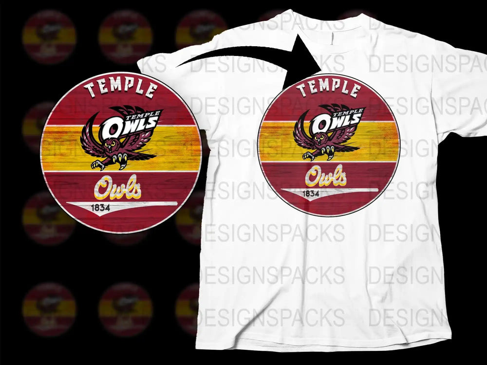 Temple Owls T-Shirt, Vintage College Logo, Red and White Sports Tee, Unisex Graphic Shirt 1834