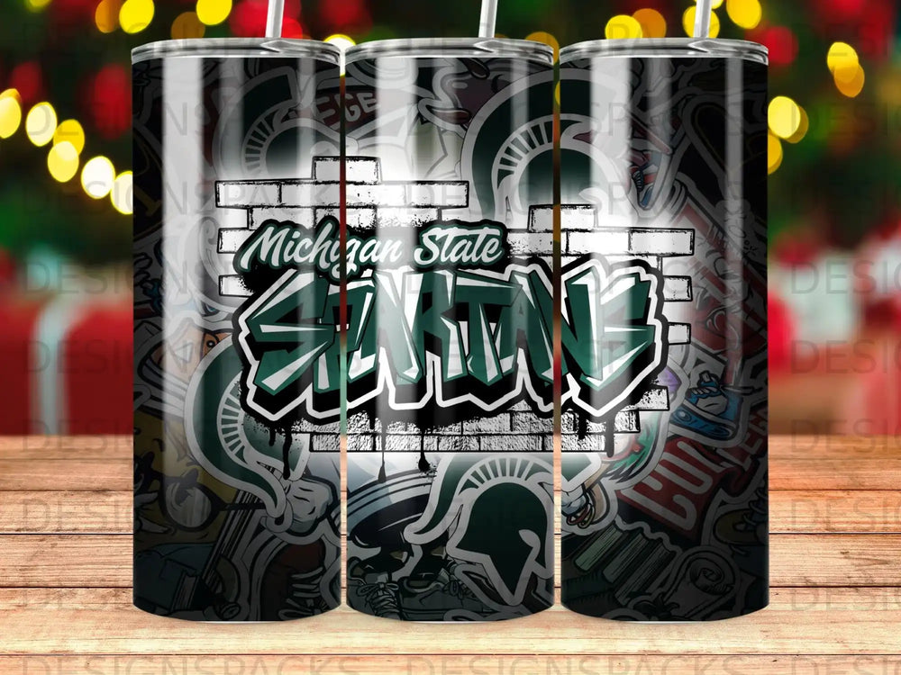 Michigan State Spartans graffiti design on a tumbler.