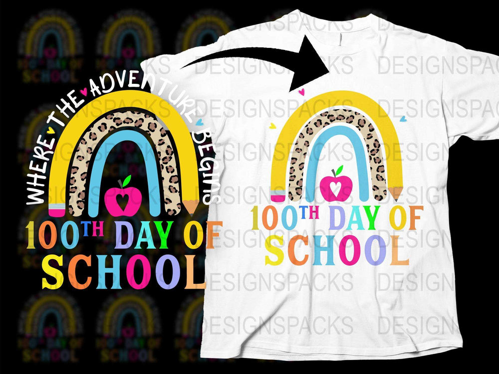 100th Day of School T-Shirt, Colorful Rainbow Graphic, Kids Celebration Tee