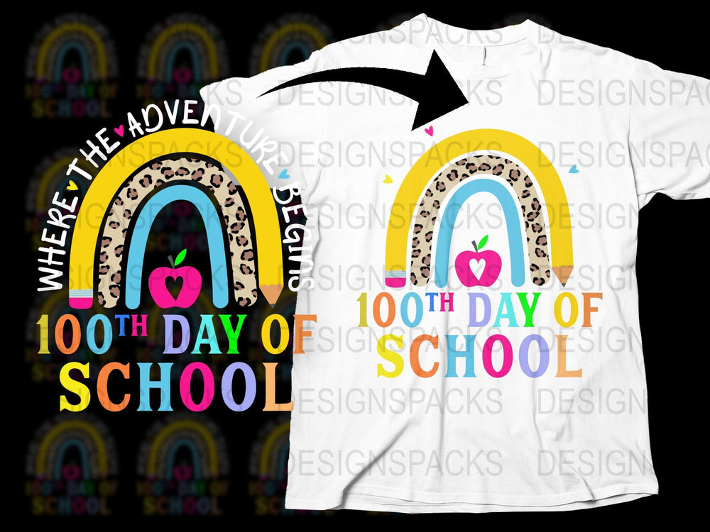 100th Day of School T-Shirt, Colorful Rainbow Graphic, Kids Celebration Tee