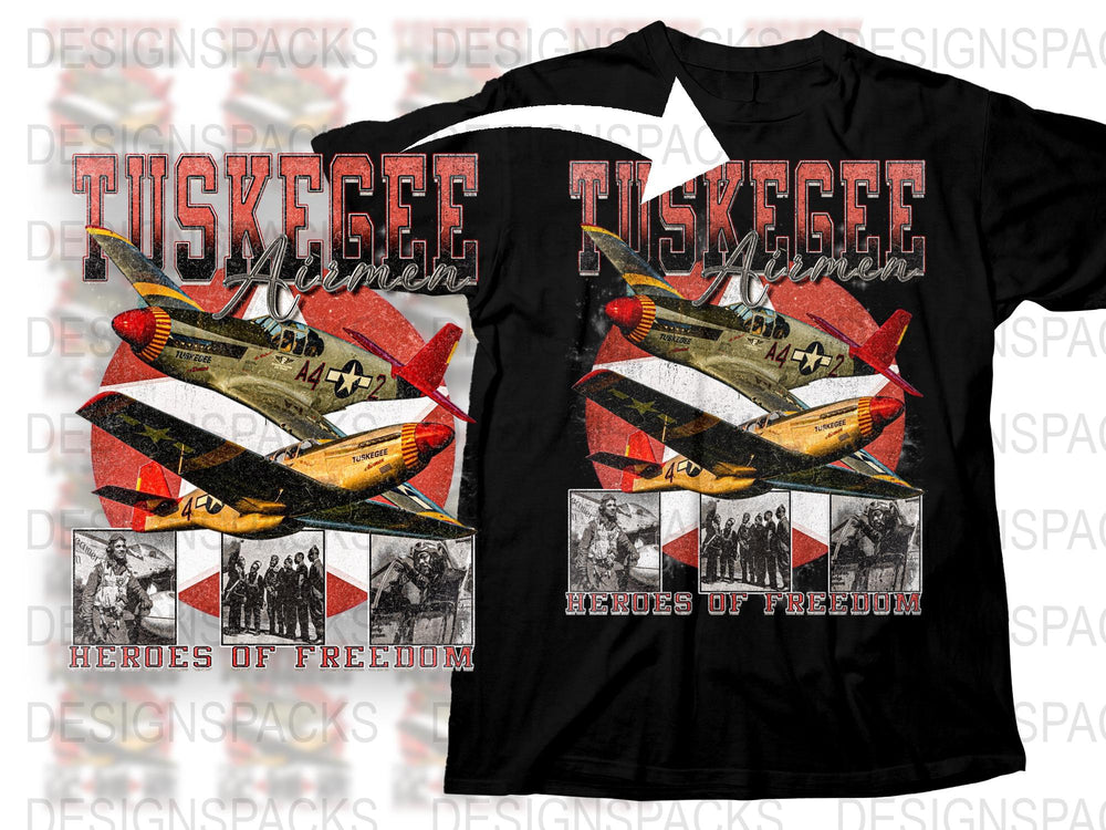 Tuskegee Airmen T-Shirt Vintage WWII Fighter Plane Heroes of Freedom Graphic Tee