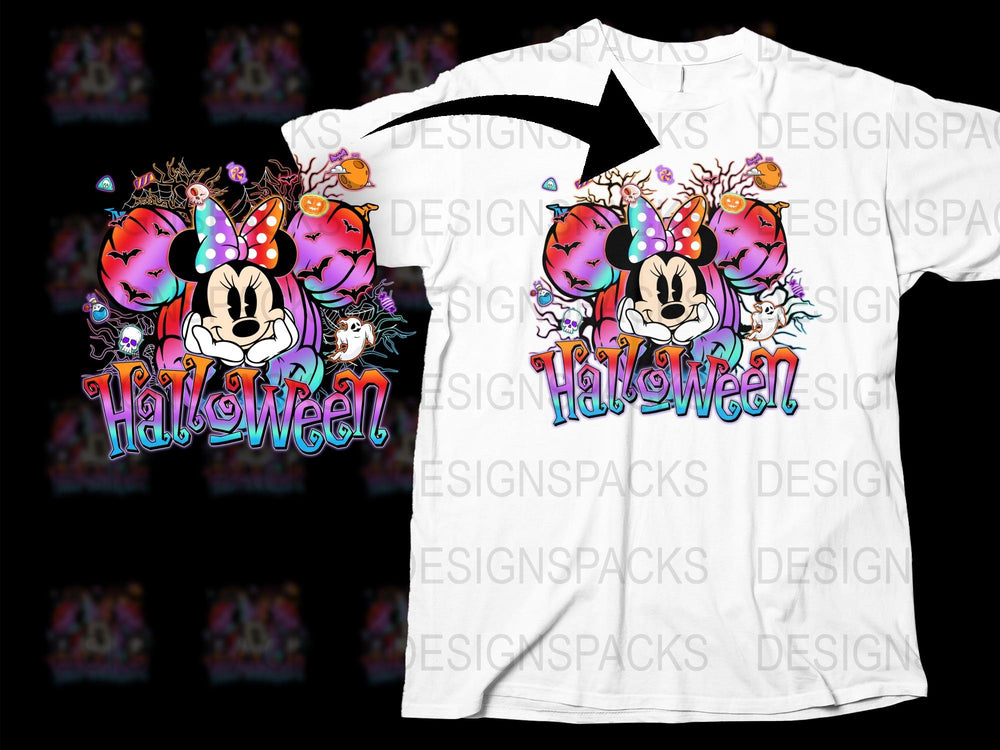 Halloween Minnie Mouse T-Shirt, Cute Cartoon Character, Kids Adults Unisex Top, Festive Holiday Apparel