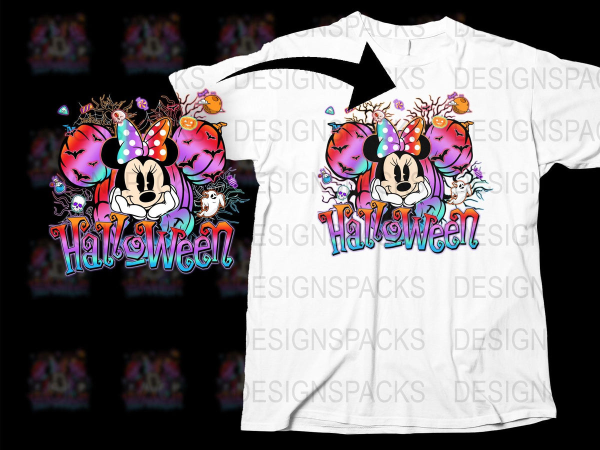 Halloween Minnie Mouse T-Shirt, Cute Cartoon Character, Kids Adults Unisex Top, Festive Holiday Apparel