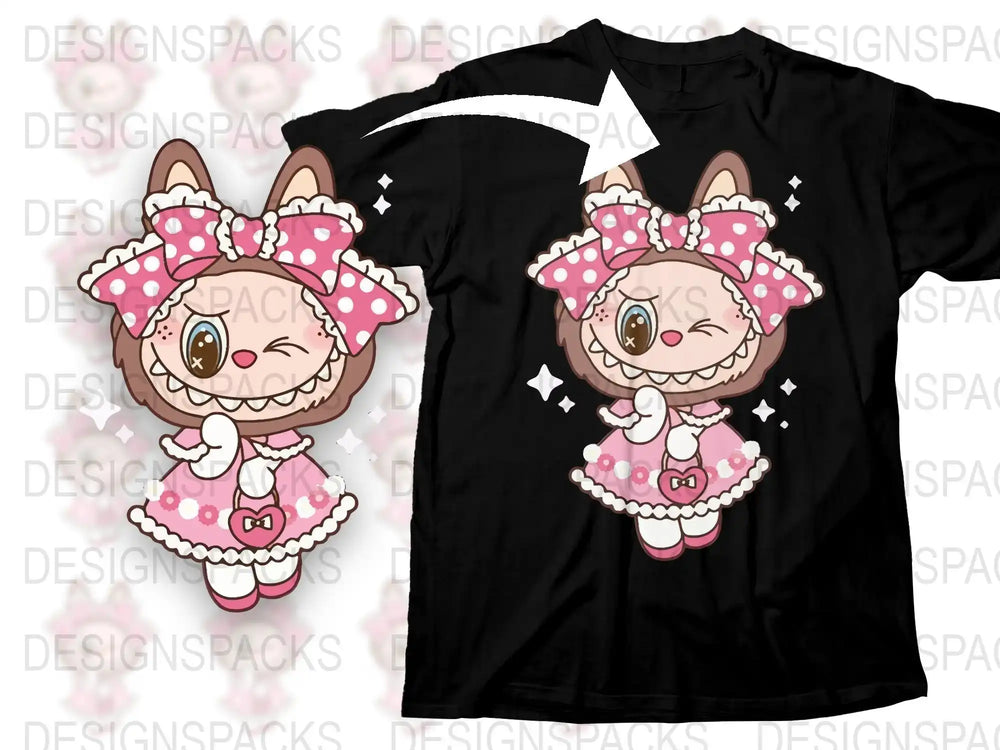 Cute Pink Rabbit T-Shirt, Anime Inspired Kawaii Bunny Graphic Tee, Girls' Fashion Top, Unique Character Design Shirt