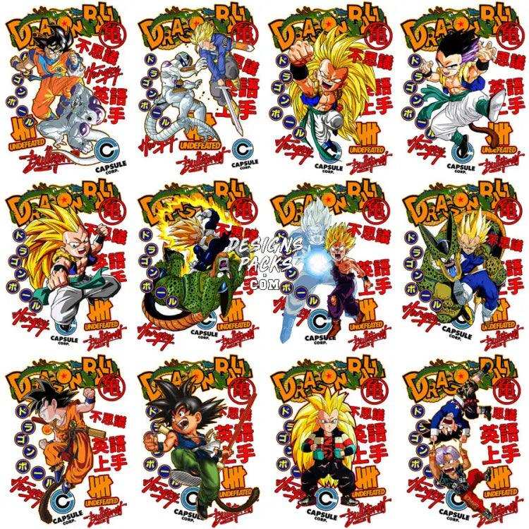 38 Dragonball Anime Streetwear Designs Bundle Png + Psd