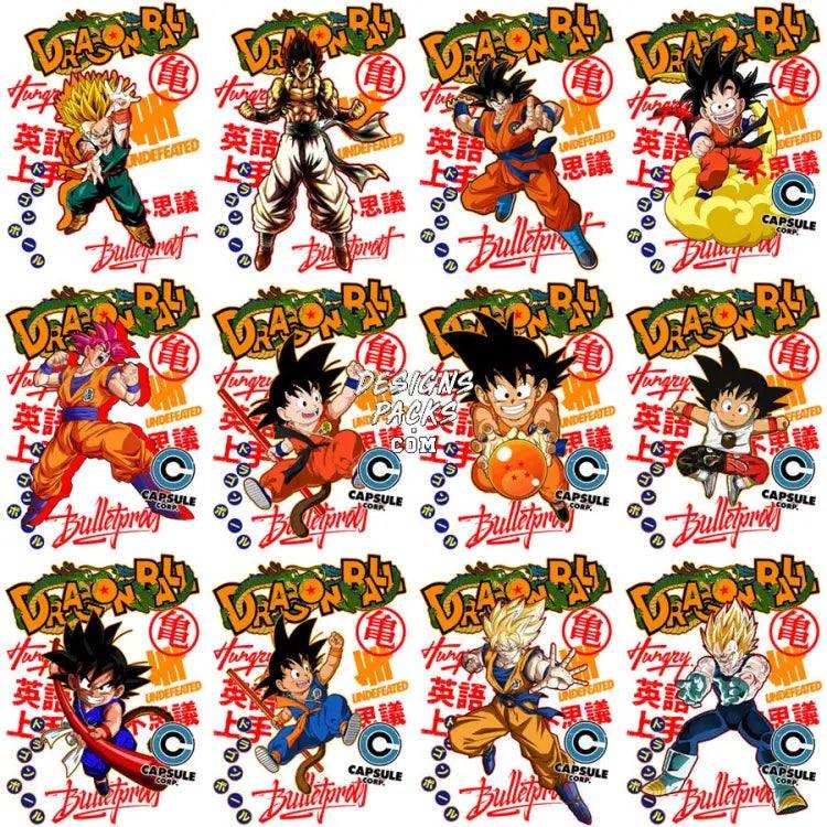 38 Dragonball Anime Streetwear Designs Bundle Png + Psd