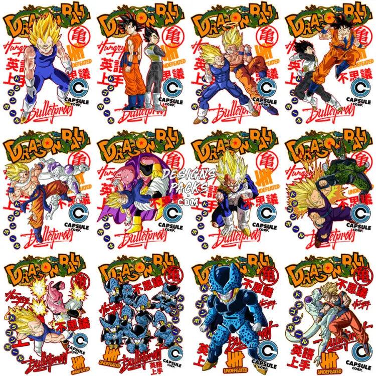 38 Dragonball Anime Streetwear Designs Bundle Png + Psd