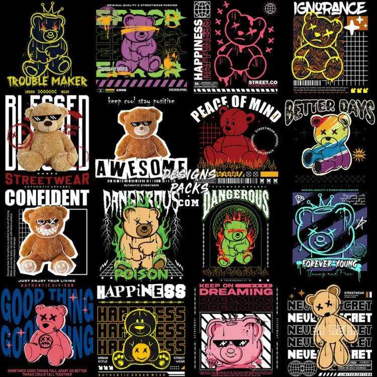 38 Good Vibes Teedy Bear Street Wear Designs Bundle Png Eps