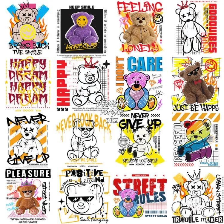 38 Good Vibes Teedy Bear Street Wear Designs Bundle Png Eps