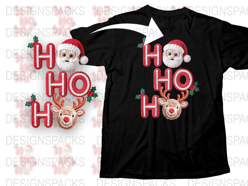 Christmas T-Shirt with Santa and Reindeer Design, Festive Holiday Apparel, Unisex Black Tee