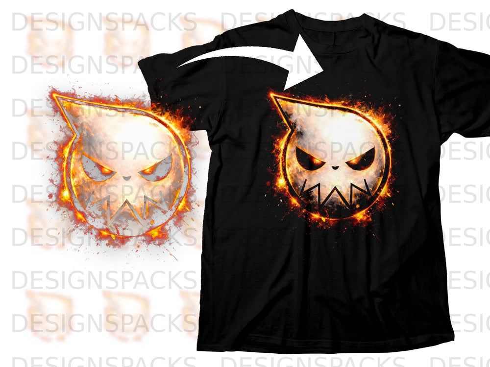 Black t-shirt featuring a flaming, angry jack-o'-lantern graphic.