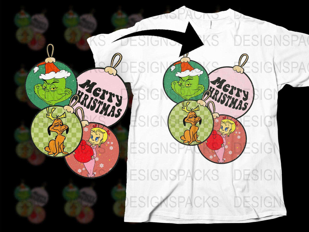 Grinch and Cindy Lou Who Christmas Ornament T-Shirt, Festive Holiday Tee, Family Matching Outfit