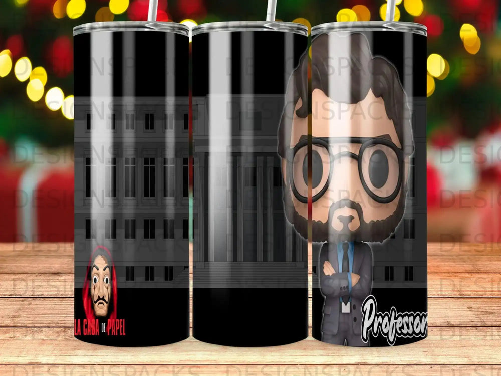 La Casa de Papel Professor design on a tumbler.