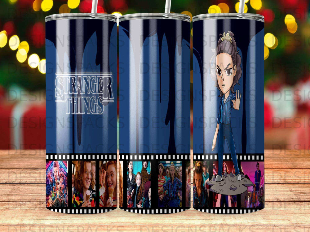 Stranger Things logo and collage of characters and scenes.