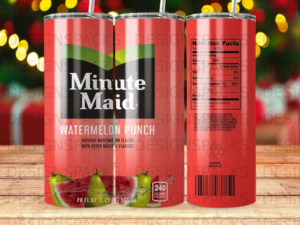 Minute Maid Watermelon Punch tumbler with nutrition facts label.