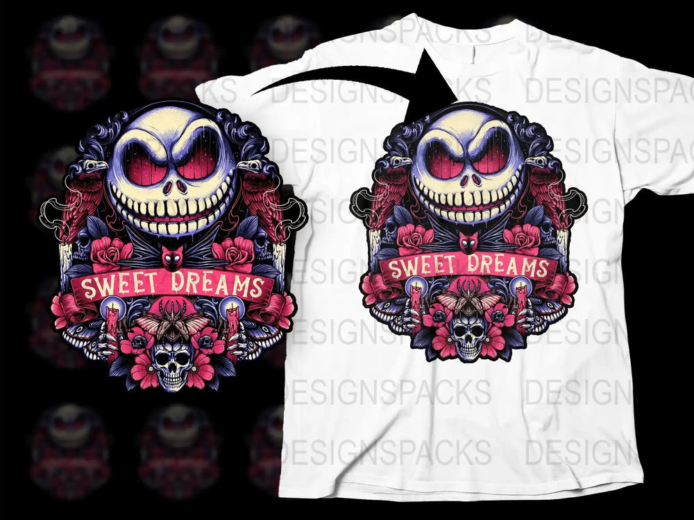 Gothic Skull T-Shirt, Sweet Dreams Graphic Tee, Floral Skull Design, Unisex Horror Fashion Shirt