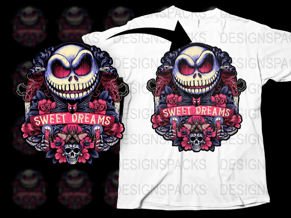 Gothic Skull T-Shirt, Sweet Dreams Graphic Tee, Floral Skull Design, Unisex Horror Fashion Shirt