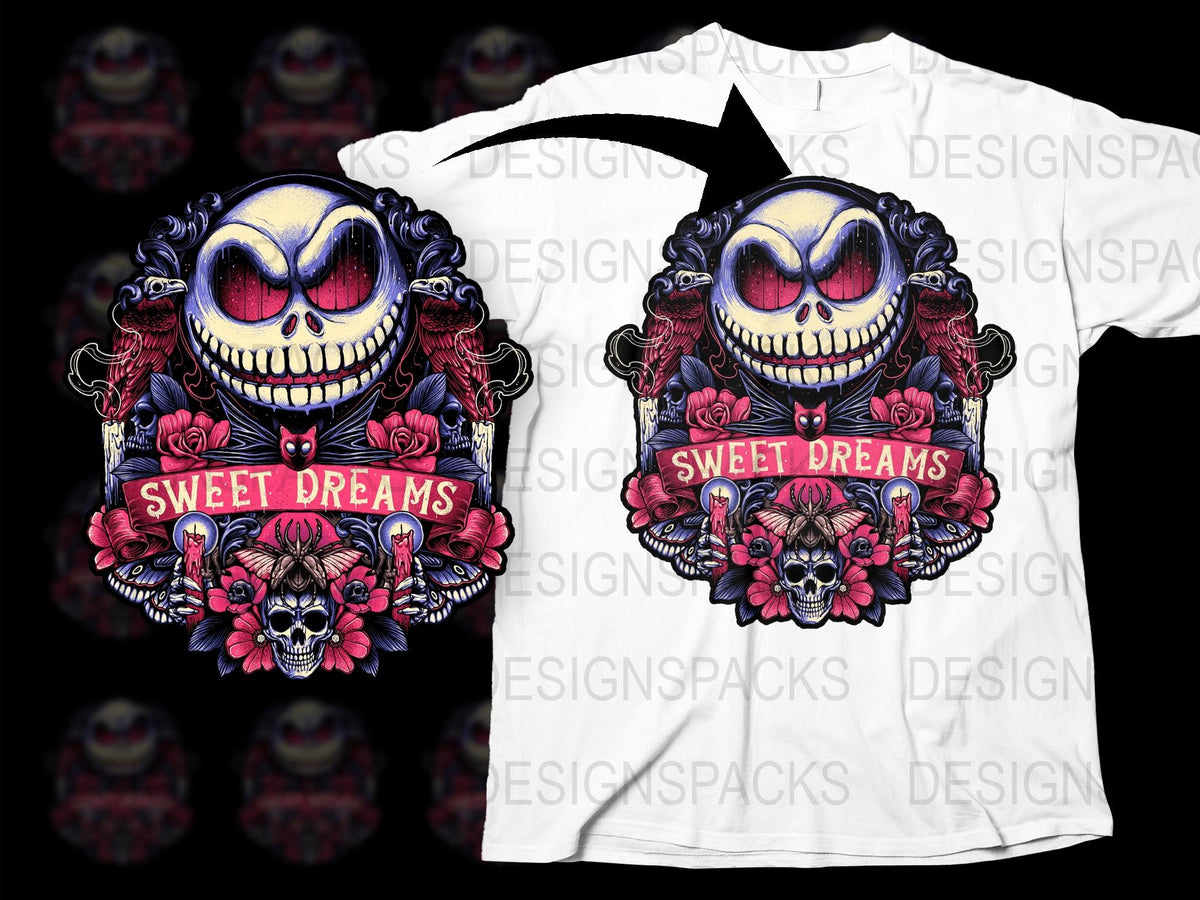 Gothic Skull T-Shirt, Sweet Dreams Graphic Tee, Floral Skull Design, Unisex Horror Fashion Shirt