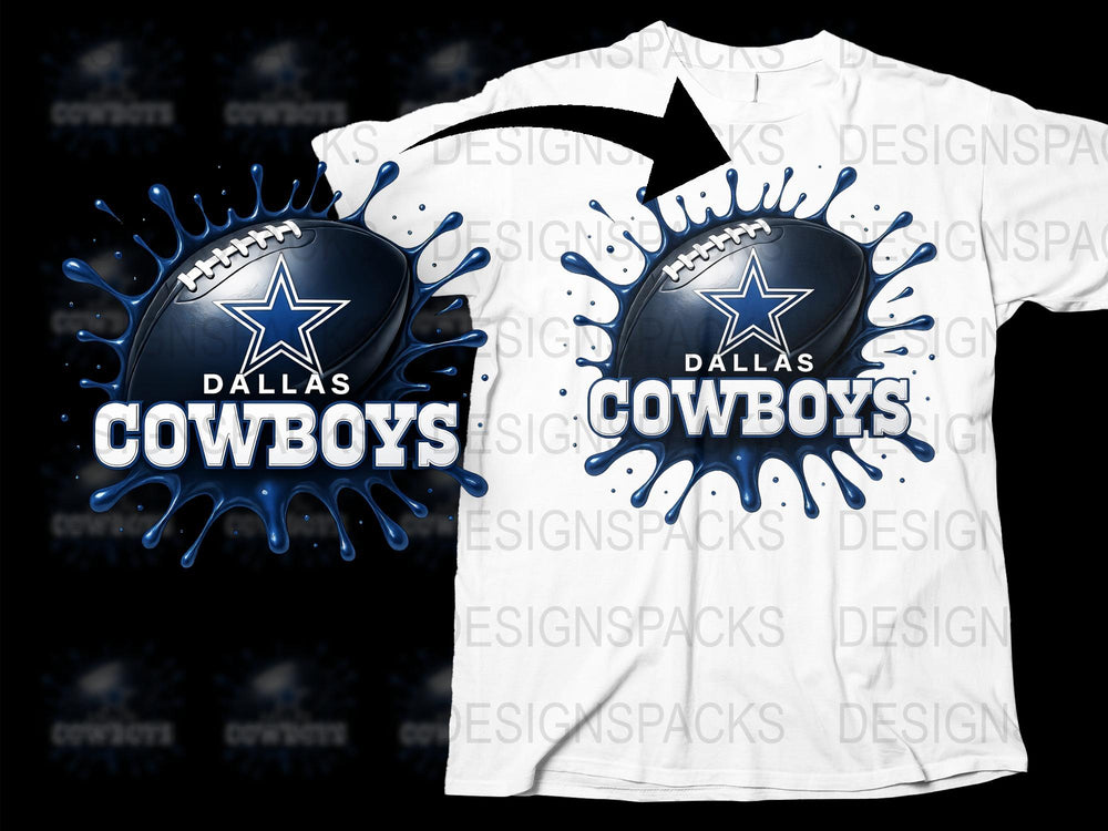 Dallas Cowboys T-Shirt, Splattered Blue Paint Design, Football Fan Apparel, Unisex White Tee