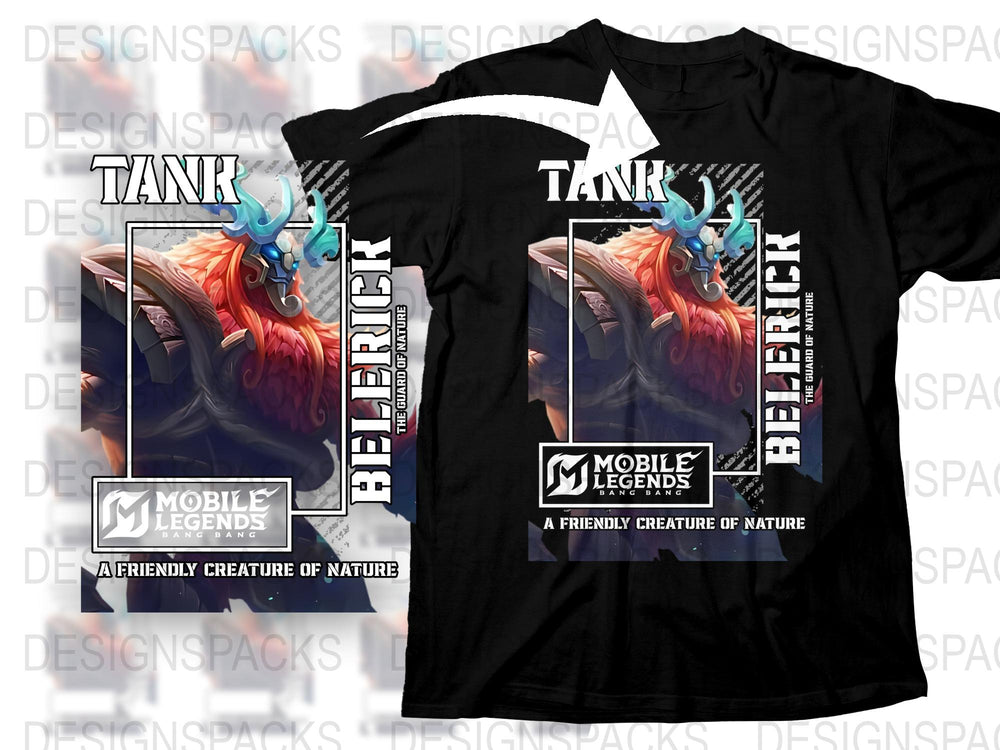 Mobile Legends Belerick Graphic T-Shirt, Men's Black Tee, Fantasy Creature Design, Gamer Apparel