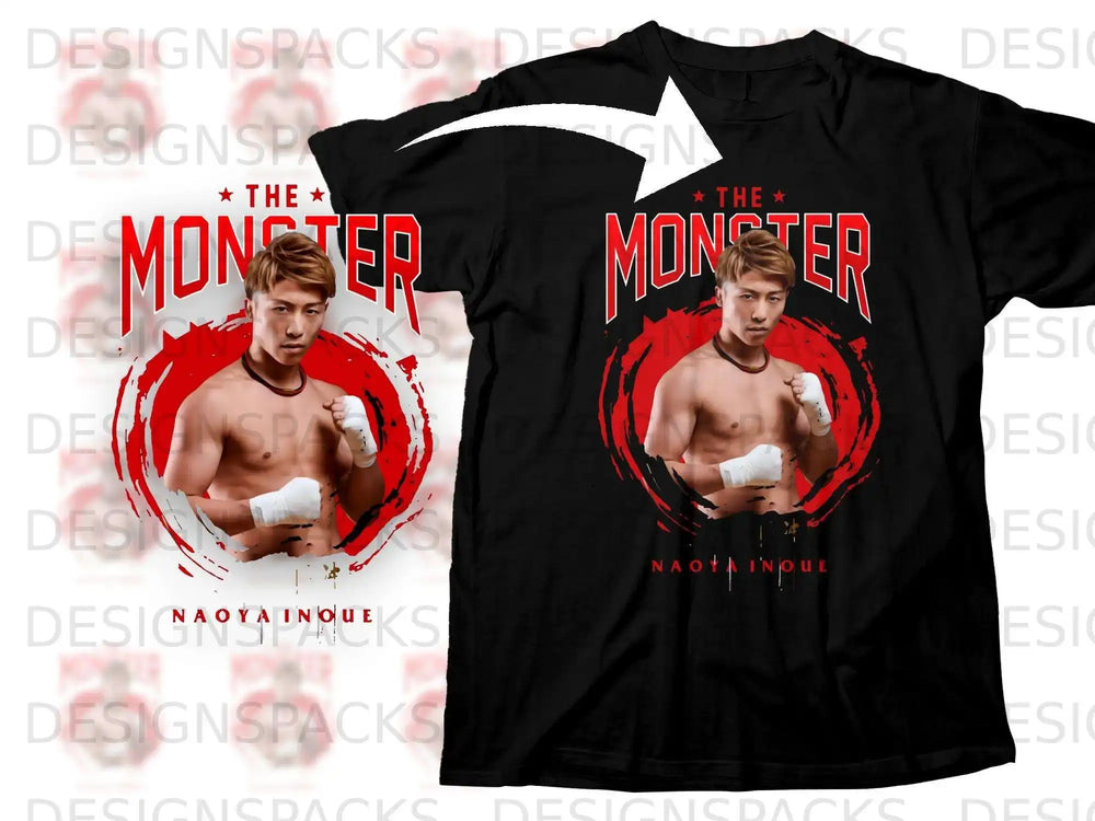 Black t-shirt featuring Naoya Inoue with "The Monster" text.