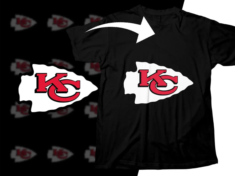 Kansas City Chiefs logo on black t-shirt, print-ready design for DTF/DTG