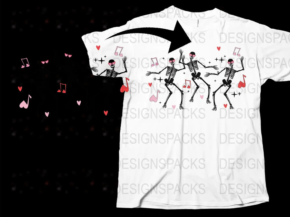 Skeleton Dancing Graphic T-Shirt, Cool Music Lover Tee, Unique Halloween Style Shirt, Unisex Adult Clothing