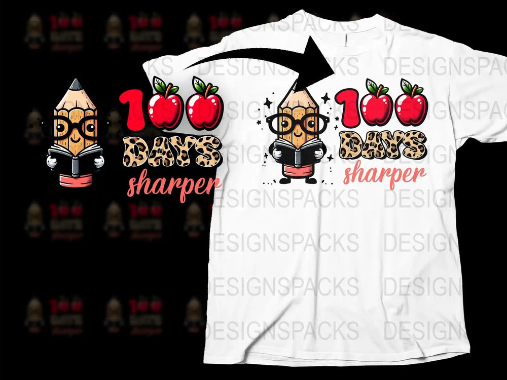 100 Days Sharper Pencil Apple T-Shirt, Teacher Back to School Tee, Fun Educational Teacher Gift, Unisex Graphic Shirt