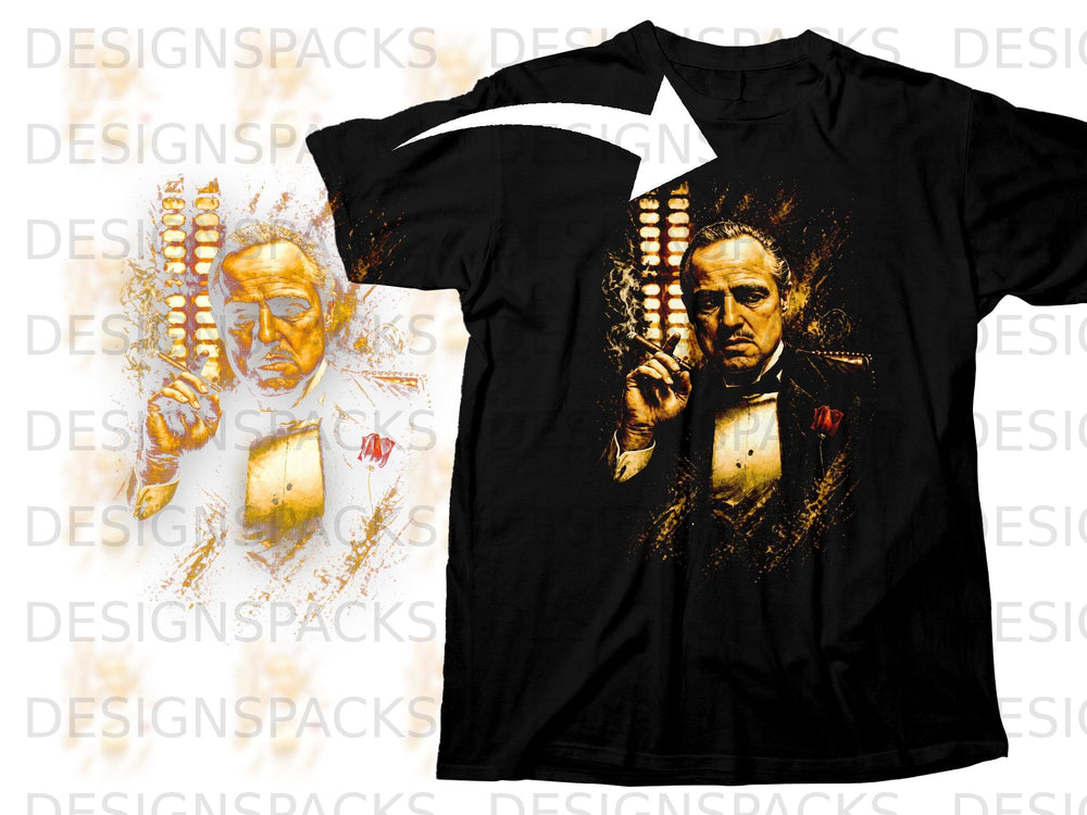 Black t-shirt featuring a graphic of Marlon Brando as The Godfather smoking a cigar.