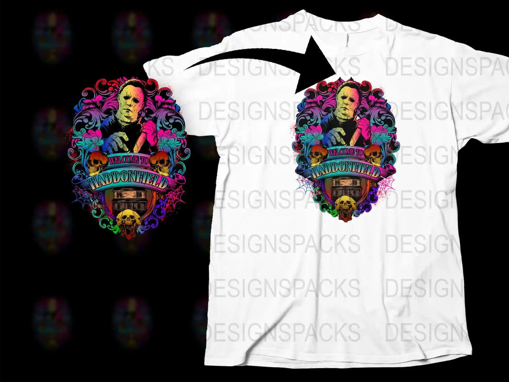 Haunted Adventure Graphic Tee, Colorful Horror T-Shirt, Unique Gothic Clothing, Men's and Women's Sizes Available