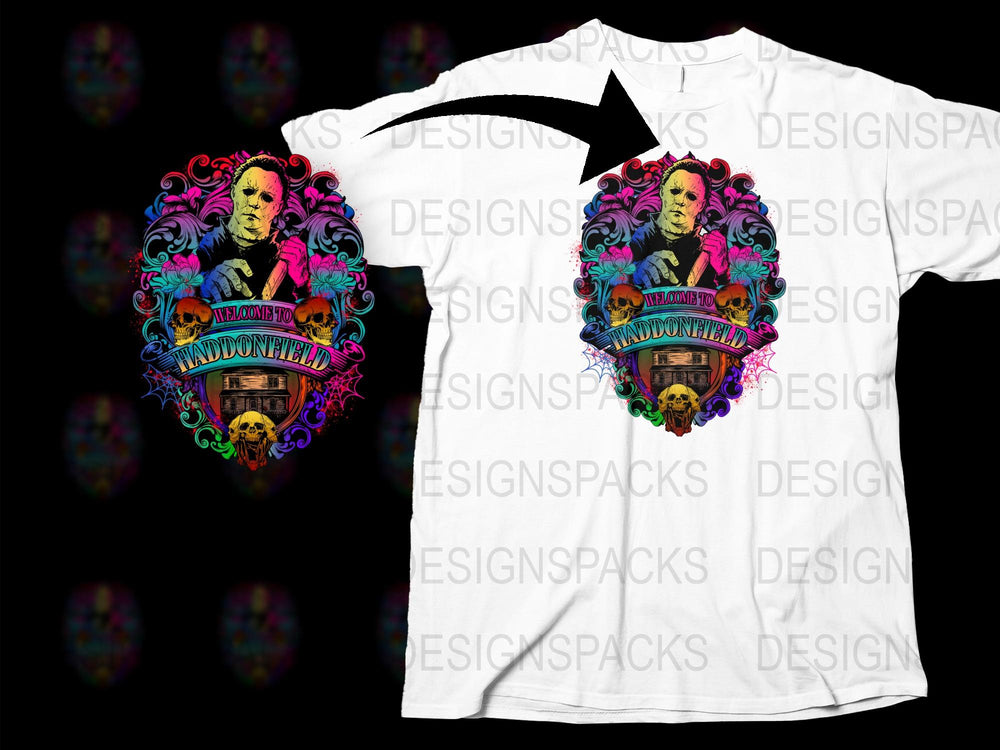 Haunted Adventure Graphic Tee, Colorful Horror T-Shirt, Unique Gothic Clothing, Men's and Women's Sizes Available