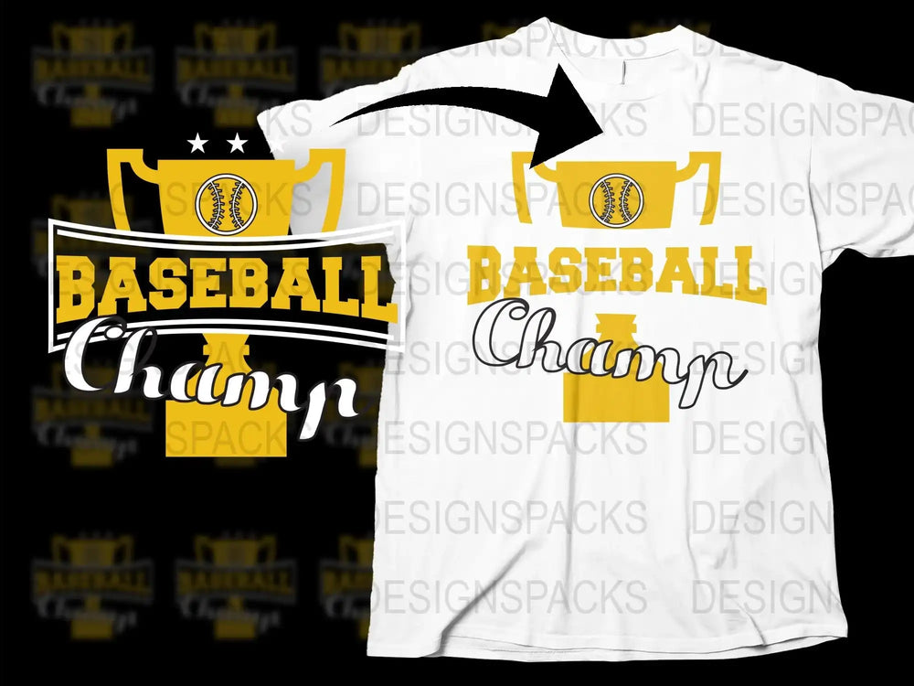 Baseball Champ T-Shirt, Yellow and White Graphic Tee, Sports Fan Apparel, Casual Wear