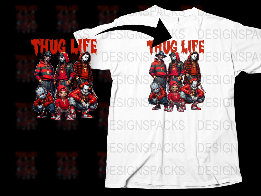 Thug Life Graphic T-Shirt, Panda and Monkeys Urban Streetwear, Cool Red Black White Tee, Hip Hop Style Men's Fashion Shirt