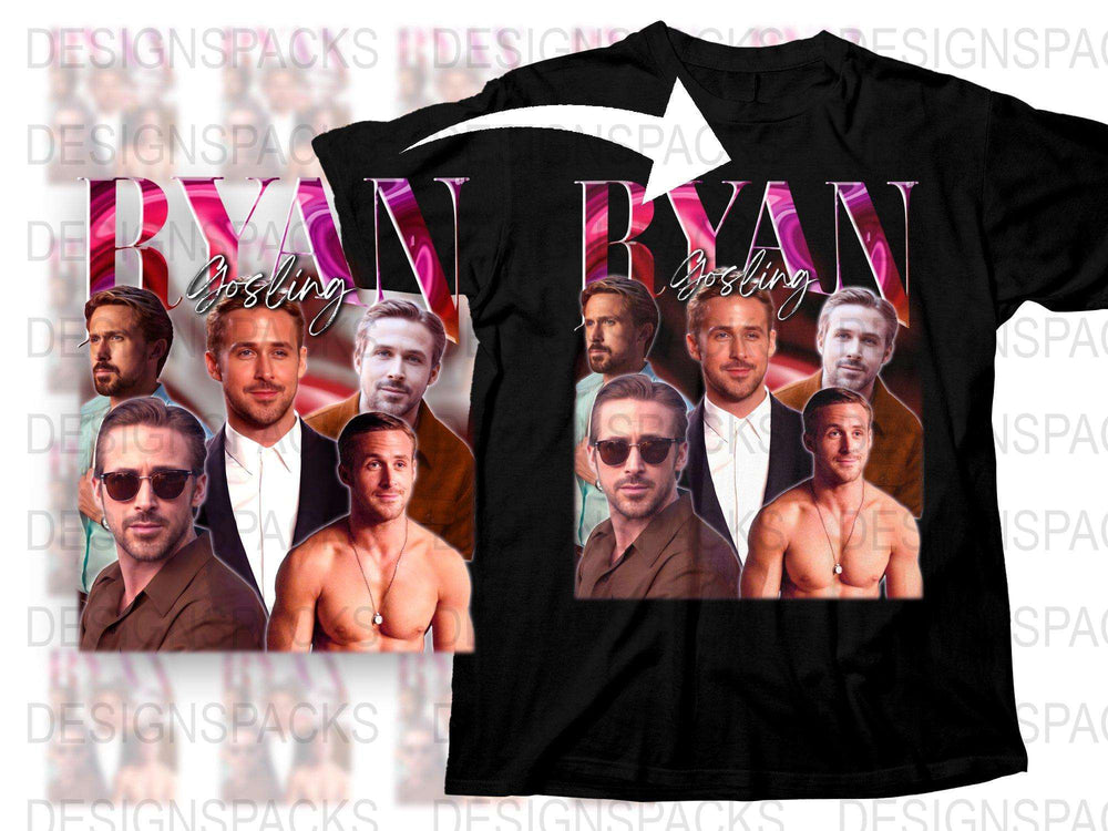 Ryan Gosling Graphic T-Shirt, Movie Star Collage Tee, Fan Gift, Actor Apparel, Unique Celebrity Shirt, Trendy Pop Culture Clothing