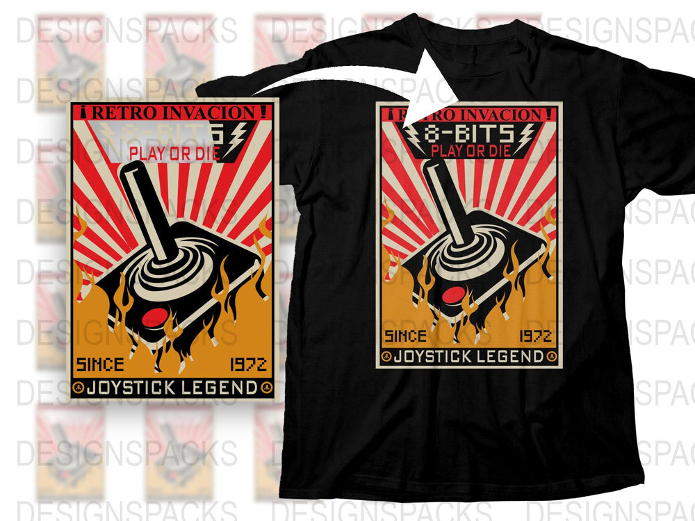 Retro Gaming T-Shirt, Vintage Joystick Legend, Play or Die, 8-Bit Style Graphic Tee, 1972 Edition, Unique Gamer Gift