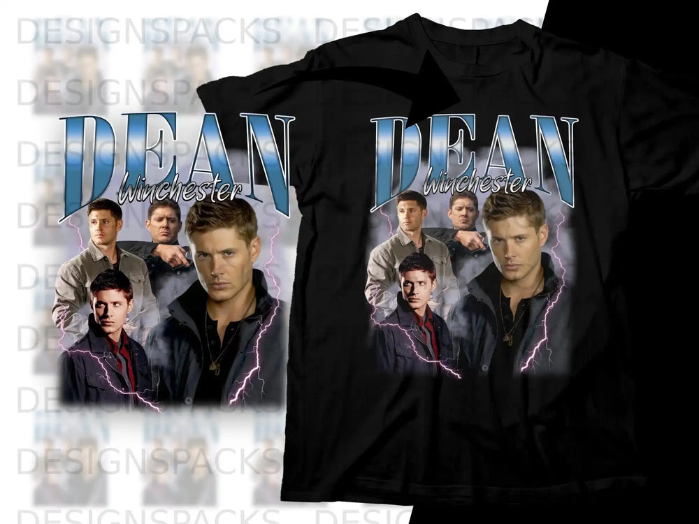 Two t-shirts featuring Dean Winchester from Supernatural in a collage.